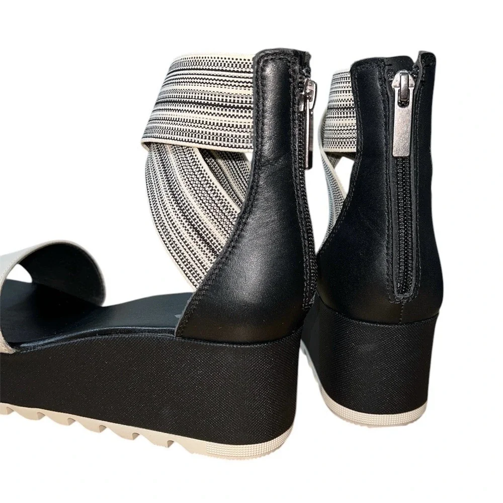 Sorel Cameron Flatform Sandals Women 9 Black White Excellent Wedge Platform Zip
